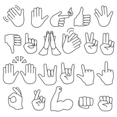 Wall Mural - Hand gestures outline line stroke icons set.