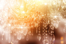 Luxury Crystal Chandelier Close-up. Glamour Background With Copy Space