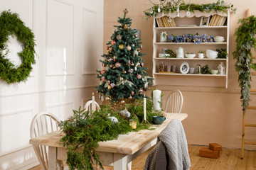 Empty room with Christmas decorations