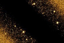 Defocused Gold Glitter With Glowing Sparks On Black Background