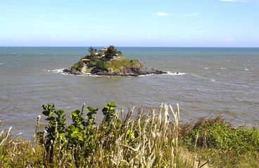 Hon Ba island in sea with buddhist temple. Vung Tau, Vietnam.