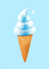 Wall Mural - Ice cream in wafer cup. Ice cream cone on blue background