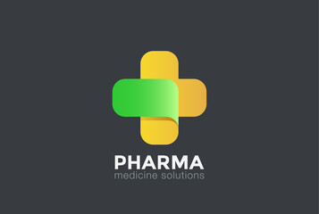 Poster - pharmacy medical clinic cross logo vector. organic medicine icon