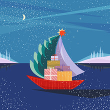 Christmas Sailboat On Sea