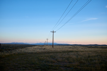 Line of electricity poles in a Colorado landscape