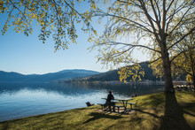 Girl Looking At The Okanagan Lake In Peachland British Columbia Canada
