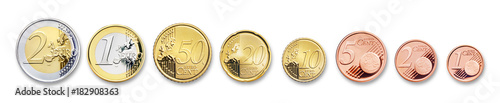 Fotografía euro coins, isolated on white, with shadow