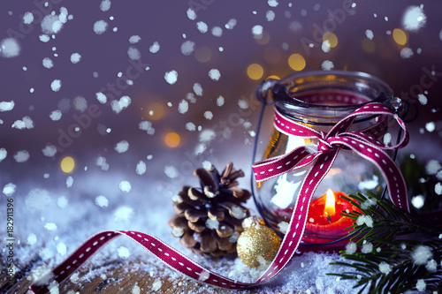 Romantic Christmas Scene Candle In Snow Landscape Buy This Stock Photo And Explore Similar Images At Adobe Stock Adobe Stock