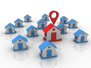 Poster - 3d illustration Search for Property.a Map with Large Red GPS Pointer containing