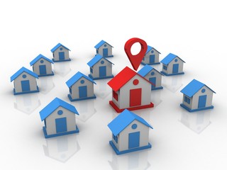 Poster - 3d illustration Search for Property.a Map with Large Red GPS Pointer containing