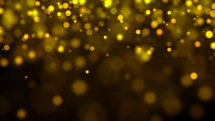 Abstract gold bokeh with black background. 3d rendering