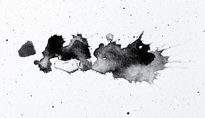 Aufkleber - abstract black splashes on white watercolor paper. monochrome image.