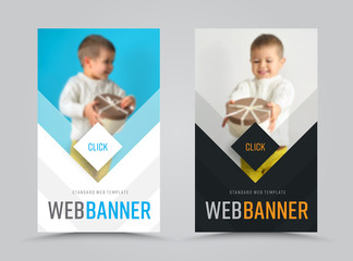 Poster - set of vertical web banners with arrows and a place for photos