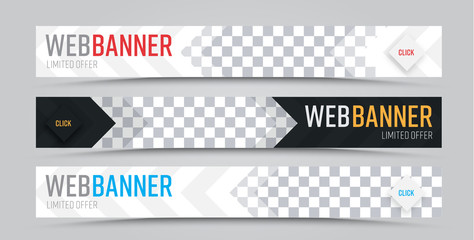 Poster - Set of vector horizontal web banners with place for photo