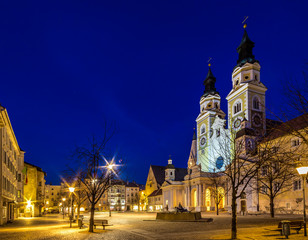 night view of main square in Bressanone