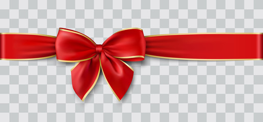 Wall Mural - red ribbon and bow with gold for christmas, vector illustration
