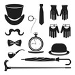 gentleman accessories icons set