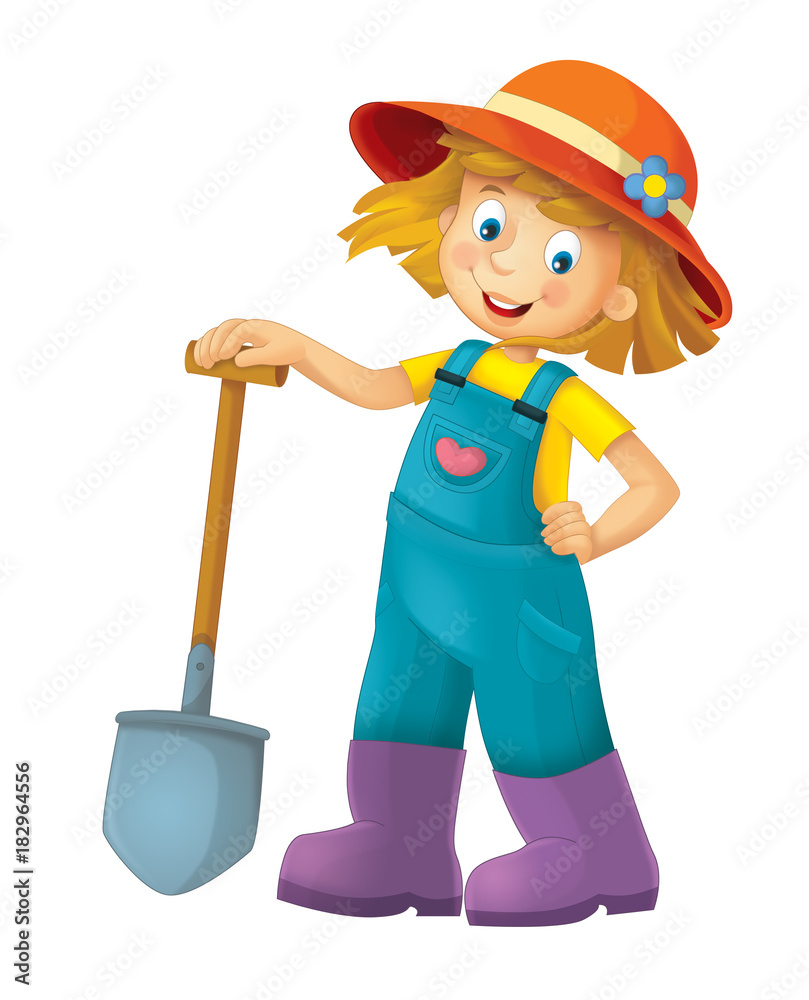 Cartoon farm girl with farming tool - illustration for children Stock  Illustration | Adobe Stock, image size:809x1000