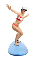 Sticker - Young woman with a VR headset surfing