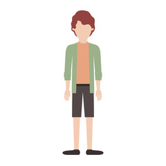 Sticker - faceless man full body with shirt and jacket and short pants and shoes with short wavy hair in colorful silhouette vector illustration