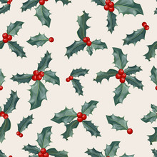 Seamless Vector Pattern With Holly Berries