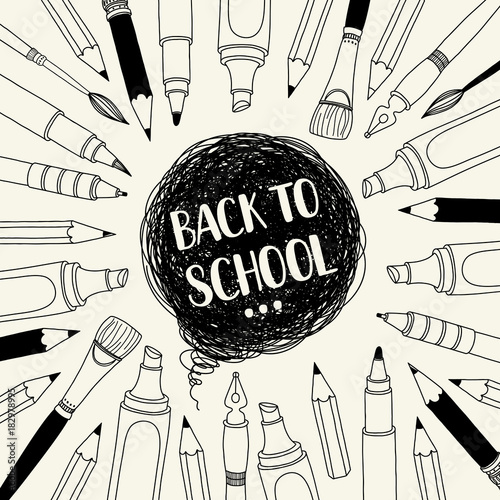Template Banner Or Postcard Vector Writing And Painting Tools