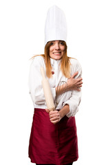 Beautiful chef woman freezing