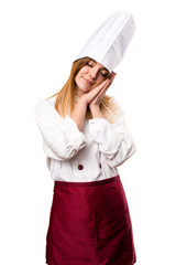 Canvas Print - Beautiful chef woman making sleep gesture