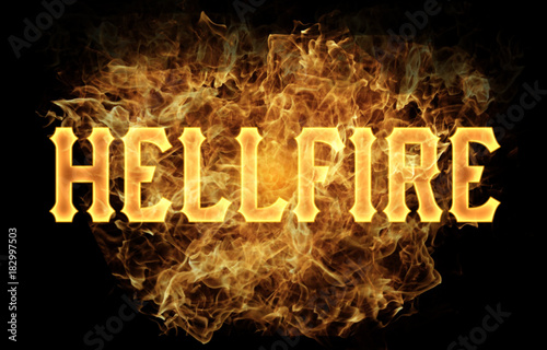 Cuadros en Lienzo hellfire word text logo fire flames design