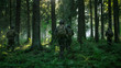 © Gorodenkoff - Fully Equipped Soldiers Wearing Camouflage Uniform Attacking Enemy, Rifles Ready to Shoot. Military Operation in Action, Squad Running in Formation Through Dense Smokey Forest. Back View Footage.