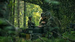 © Gorodenkoff - Military Staging Base, Officer Gives Orders to Signalman, They Use Radio and Army Grade Laptop. They're in Camouflaged Tent in a Forest. They're on Reconnaissance Operation/ Mission.