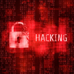 Poster - Hacking. Hacker cyber attack. Hacked program on matrix code background. Vector illustration
