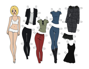 Wall Mural - Paper doll with cutout clothes