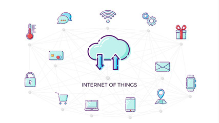 Poster - concept internet of things icon. thin line flat design element fot iot. smart home concept. vector i