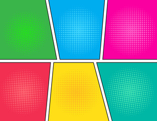 Wall Mural - retro comic colorful background with halftone. vector illustration, vintage design, pop art style.