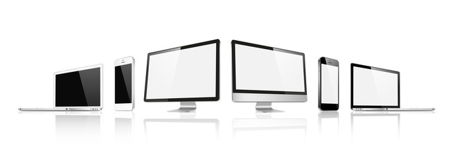 Poster - perfect set of modern devices isometric - stock vector.