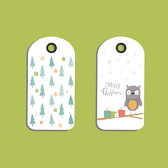 Canvas Print - Set of cute Christmas gift tags, cards with lettering Merry Christmas, animals, presets, tree and snowflakes.