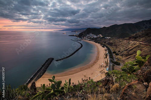 Coastline View Of Playa De Las Teresitas Beach San Andres Town And Coastline View Of Playa De Las Teresitas Beach San Andres Town And The Capital City Santa Cruz