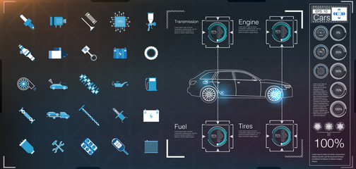 Poster - Car user interface. HUD UI. Abstract virtual graphic touch user interface. Cars icon. Vector cars abstract. Vector illustration.