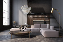 Gray Living Room, Sofa And Table