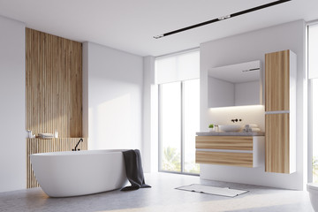 White and wooden bathroom corner