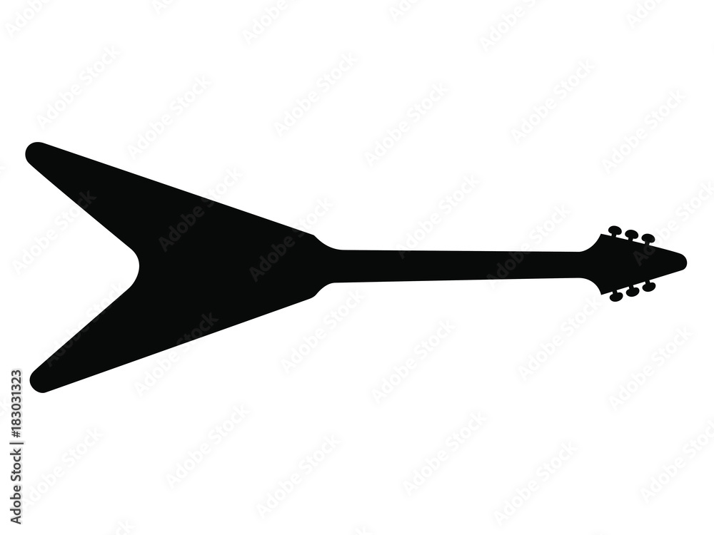 High Quality Hand Drawn Black Silhouette of and Heavy Metal Guitar