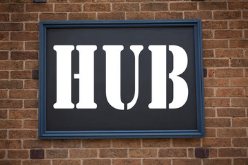 Poster - Conceptual hand writing text caption inspiration showing announcement HUB. Business concept for HUB Advertisement written on frame old brick background with copy space