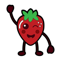 Sticker - kawaii strawberry fruit cartoon character vector illustration