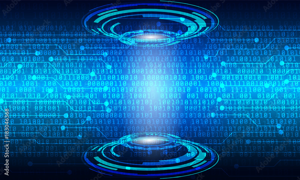 Circuit Board With Binary Code Vector Background. Blue Abstract ...