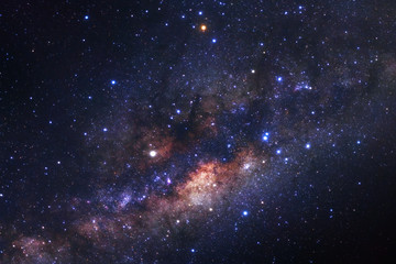 Wall Mural - milky way galaxy with stars and space dust in the universe, long exposure photograph, with grain.