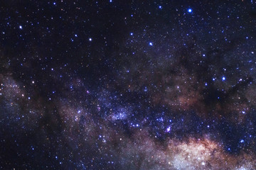 Milky way galaxy with stars and space dust in the universe, Long exposure photograph, with grain.