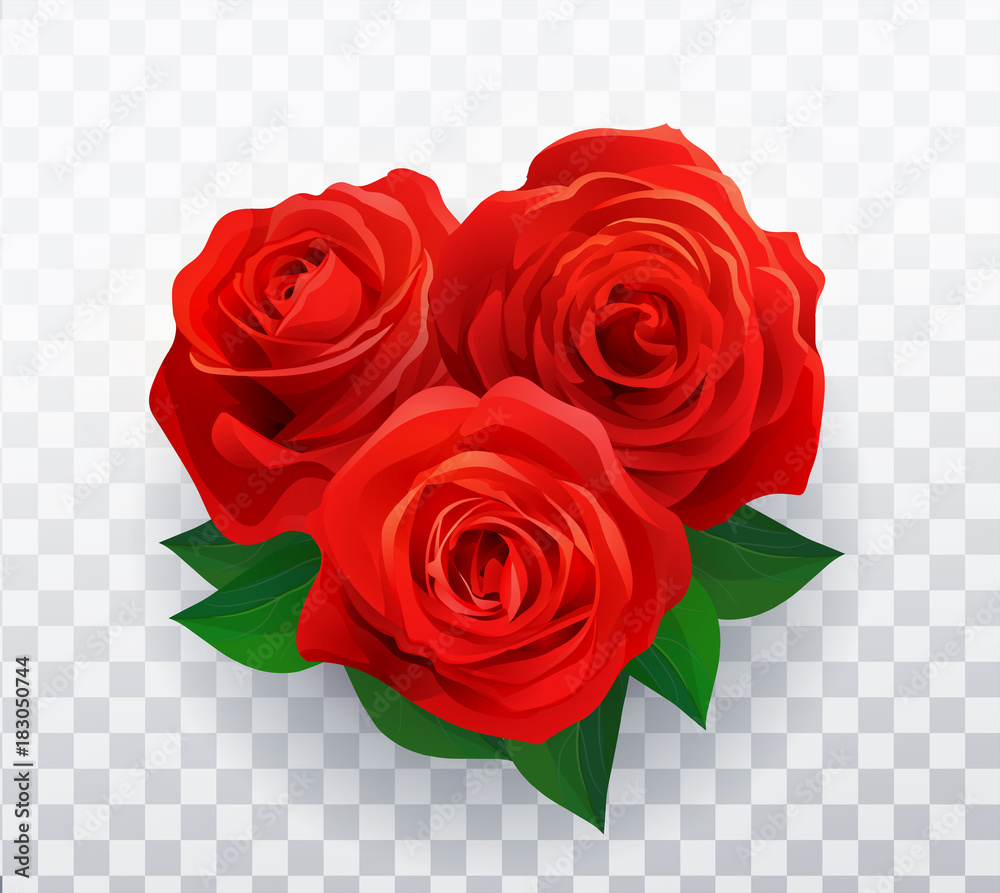 Vector beautiful red roses in shape of heart floral decorative element ...