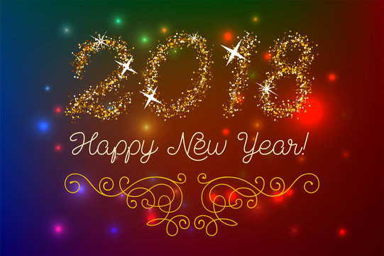 Glitter gold lettering Happy New Year invitation