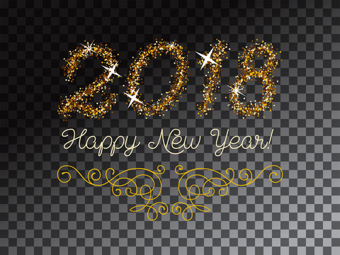Glitter gold lettering Happy New Year invitation